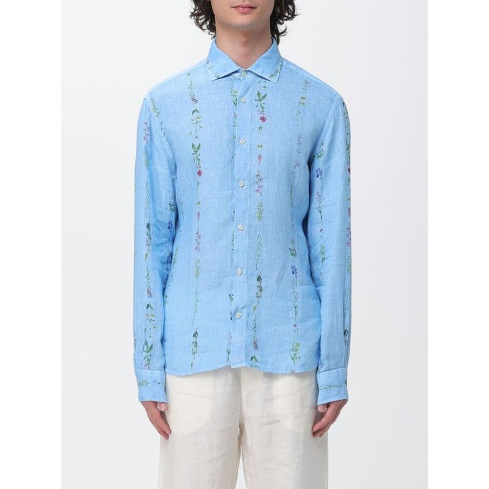 120% Lino Men 120% Lino Linen Shirt With Floral Embroidery